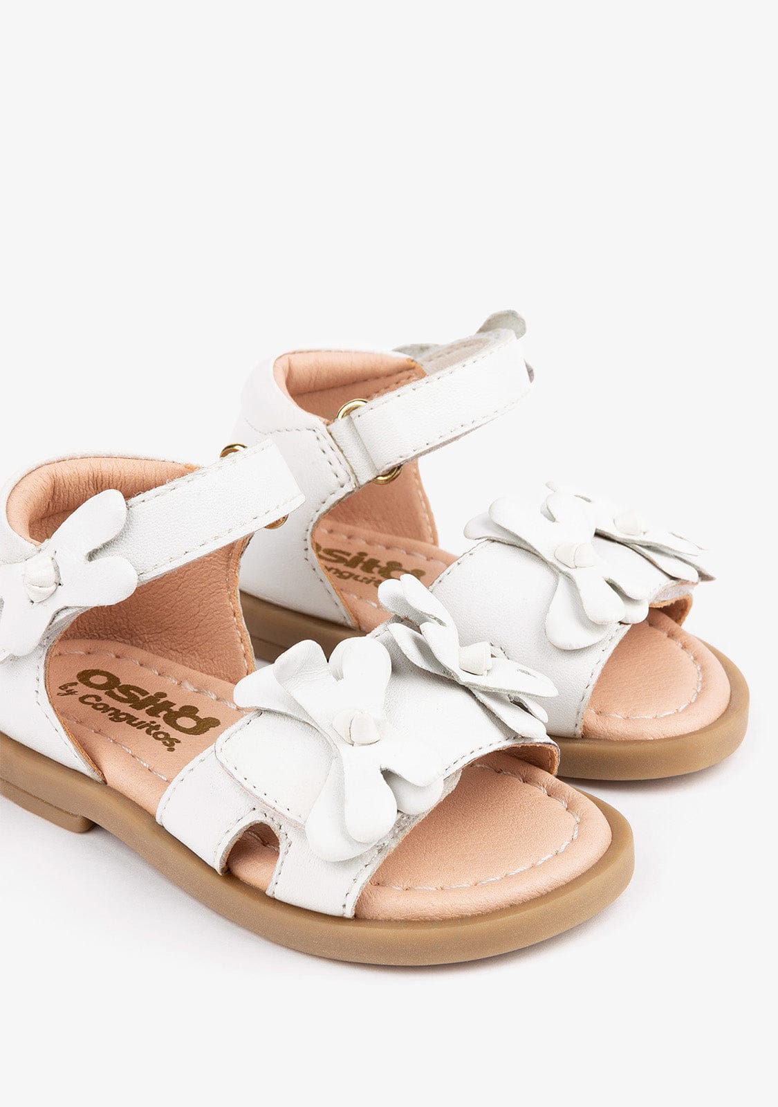 OSITO Shoes Baby's White Flowers Sandals Leather