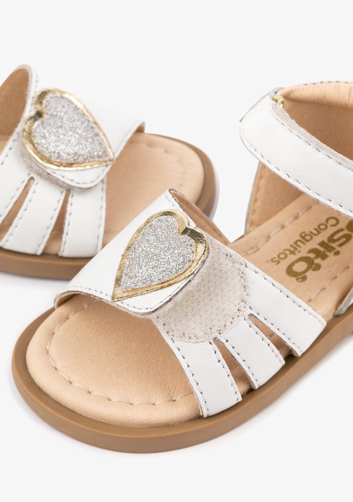 OSITO Shoes Baby's White Heart Sandals Napa