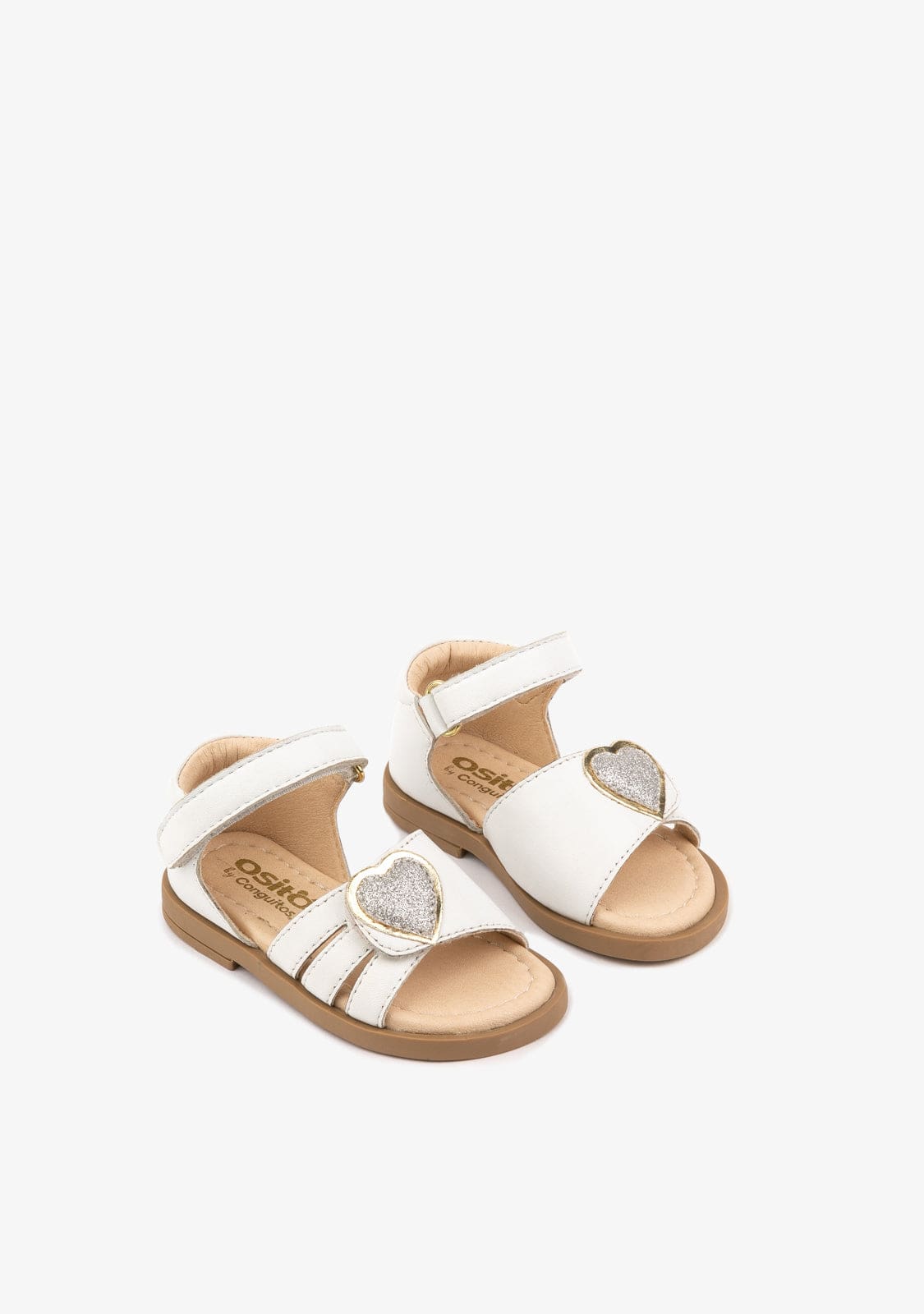 OSITO Shoes Baby's White Heart Sandals Napa