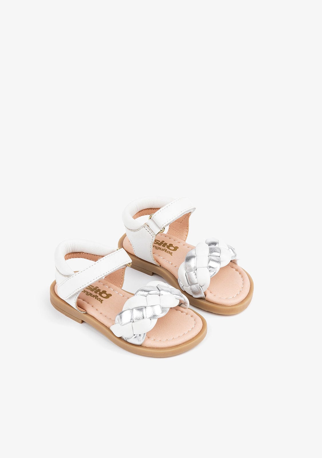 OSITO Shoes Baby's White/Silver Braided Leather Sandals
