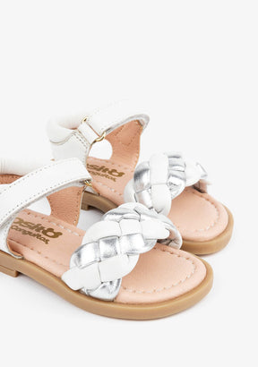 OSITO Shoes Baby's White/Silver Braided Leather Sandals