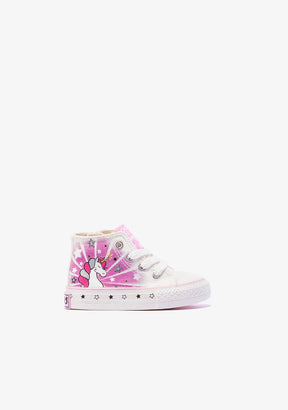 OSITO Shoes Baby's White Unicorn Solar Hi-Top Sneakers Canvas