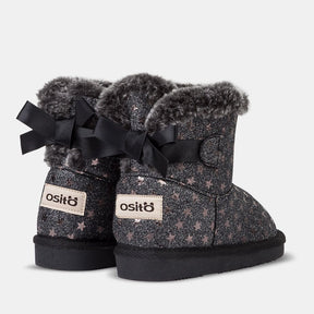 OSITO Shoes Botas Australianas de Bebé Glitter Estrellas Negro