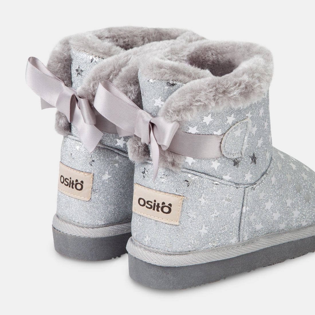 OSITO Shoes Botas Australianas de Bebé Glitter Estrellas Plata