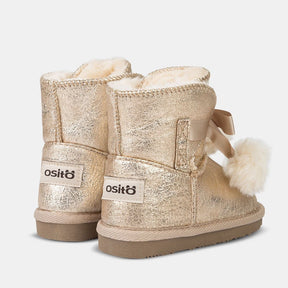 OSITO Shoes Botas Australianas de Bebé Lazo Pompón Platino