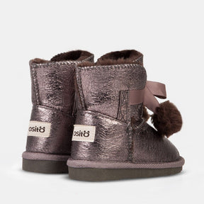 OSITO Shoes Botas Australianas de Bebé Lazo Pompón Plomo