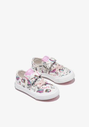 OSITO Shoes White Canvas Unicorn Adhesive Strip Sneakers