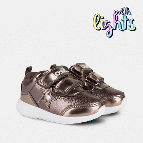OSITO Shoes Zapatillas con Luces de Bebé Metalizado Plomo