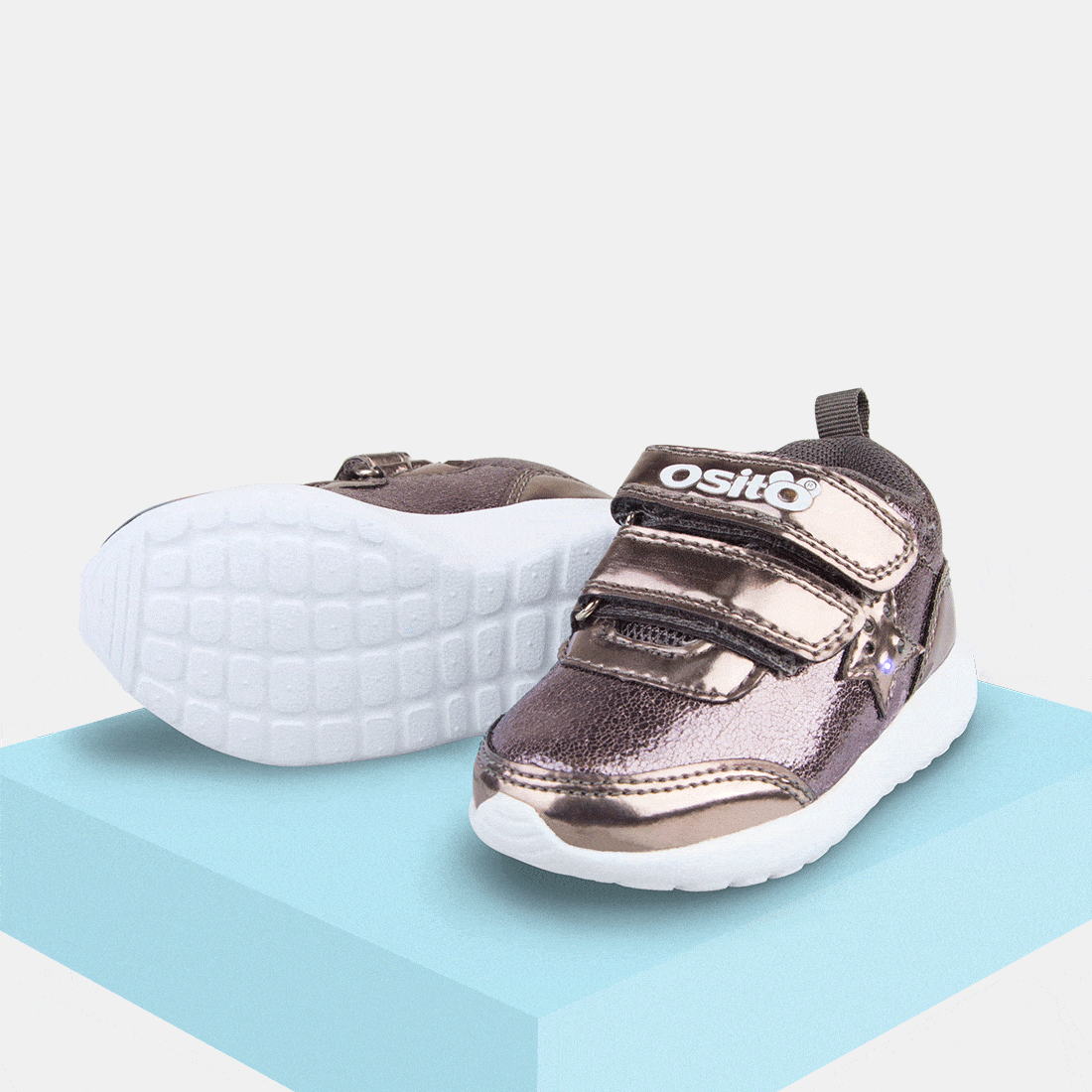 OSITO Shoes Zapatillas con Luces de Bebé Metalizado Plomo