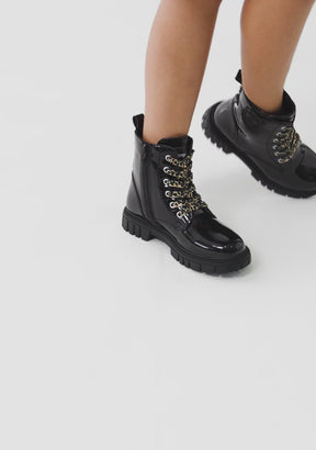 Bottines rangers noires vernies