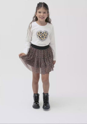 White Long-Sleeve Leopard Heart T-Shirt