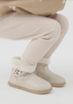 Beige Baby Boots with Leopard Heart