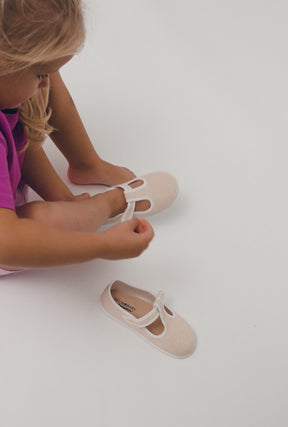 Mary Jane in Tela Beige per Bambini Rispettose