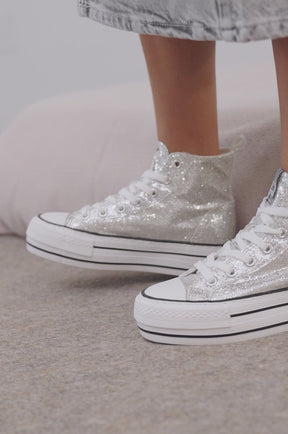 Silver Glitter High Top Sneakers B&W